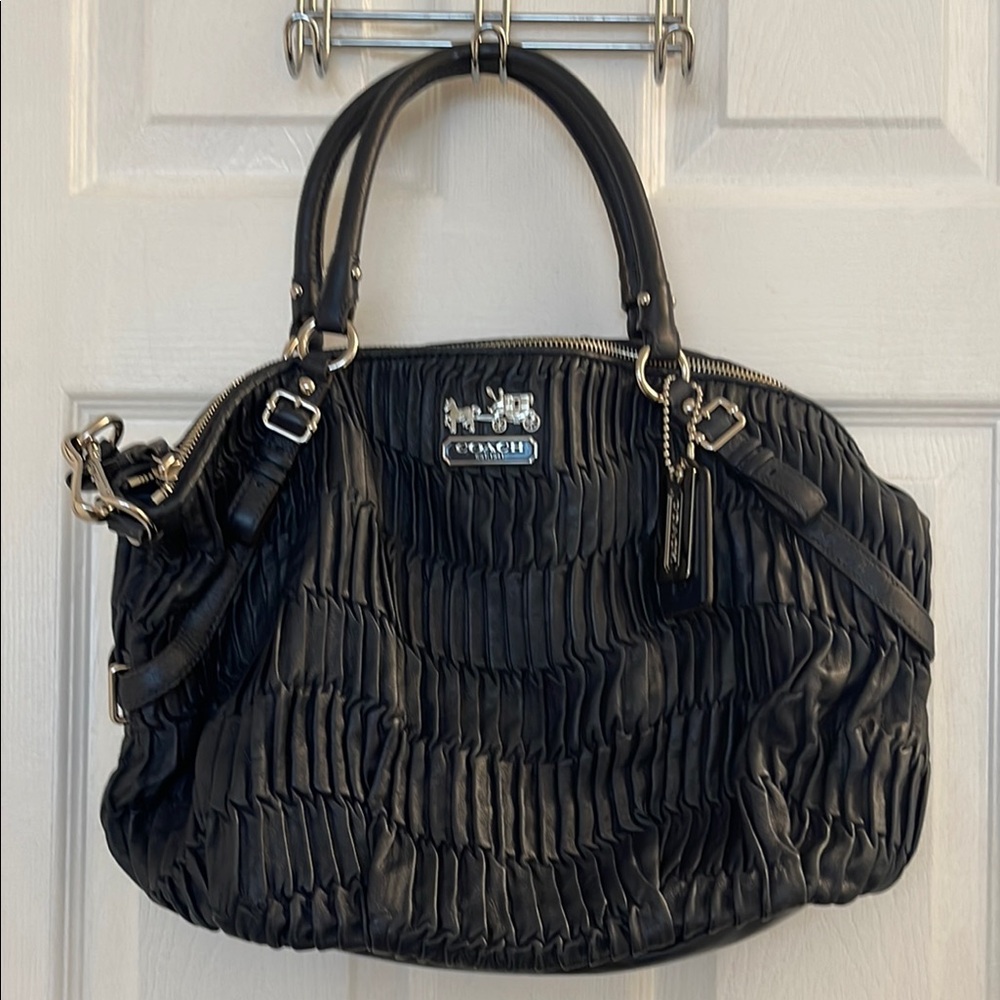 Coach Midnight Blue Satchel with Textured Surface and Sturdy Handles